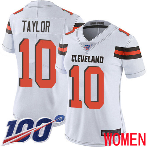 Cleveland Browns Taywan Taylor Women White Limited Jersey 10 NFL Football Road 100th Season Vapor Untouchable